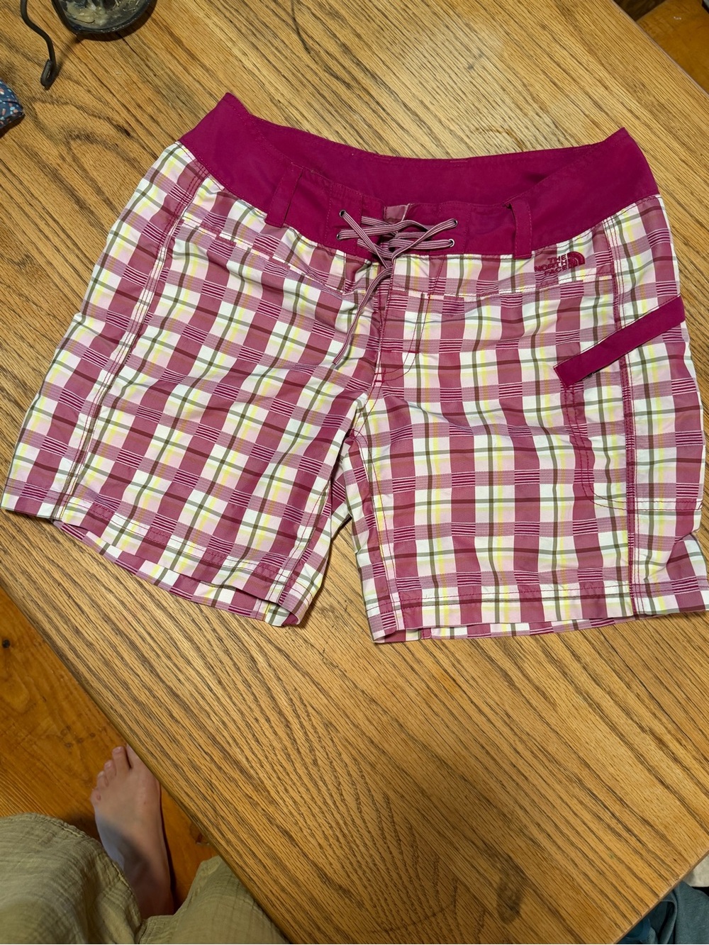The North Face Women’s Magenta Plaid Drawstring Swim Shorts
